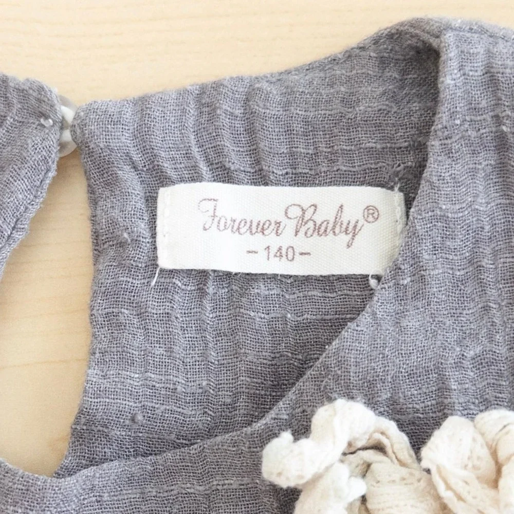 Forever Baby Girls Dress 4T Gray‎ Cotton Ruffle Tiered Gauze Neutral Cottage